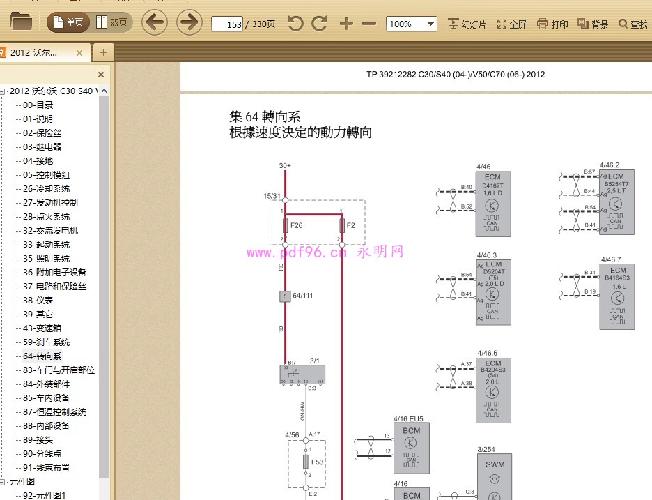 2012 沃尔沃C30 S40 V50 C70电路图线路图资料 繁体中文